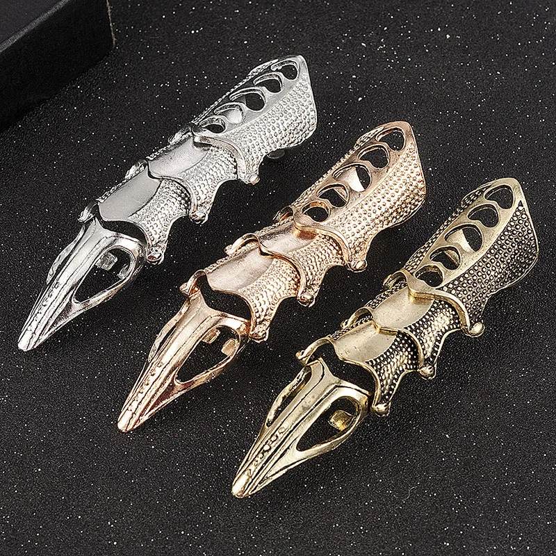 Retro Punk Gothic Armor Ring Bendable Metal Assassin Scroll Joint Knuckle Metal Full Finger Rings for Men Women Jewelry