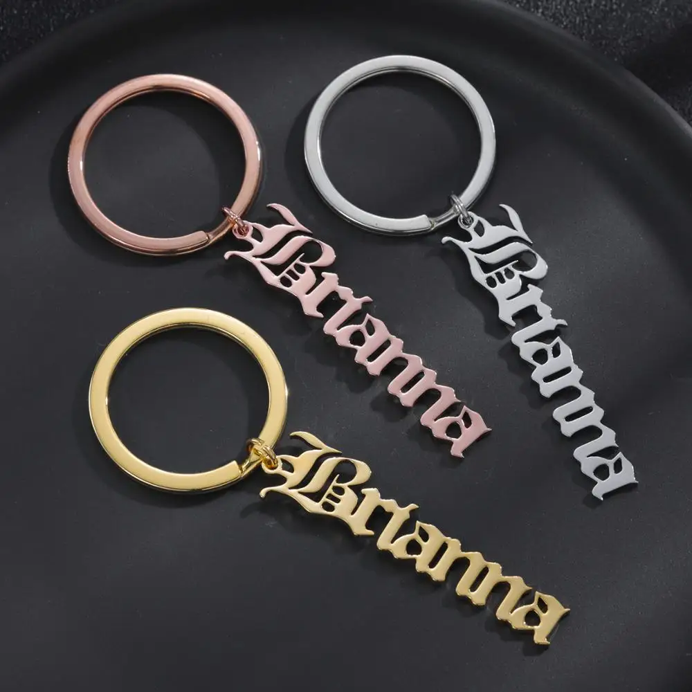 

Old English Custom Name Keychains Custom Stainless Steel Jewelry Personalized Key Chains For Women Men Family Friends Gifts