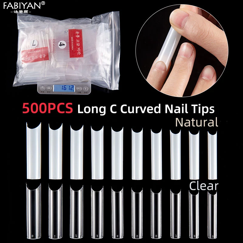 200/500Pcs C Curve XL Long Square Half Cover False Nail Tips Artificial Acrylic UV Gel Manicure Clear Natural DIY Design Tool