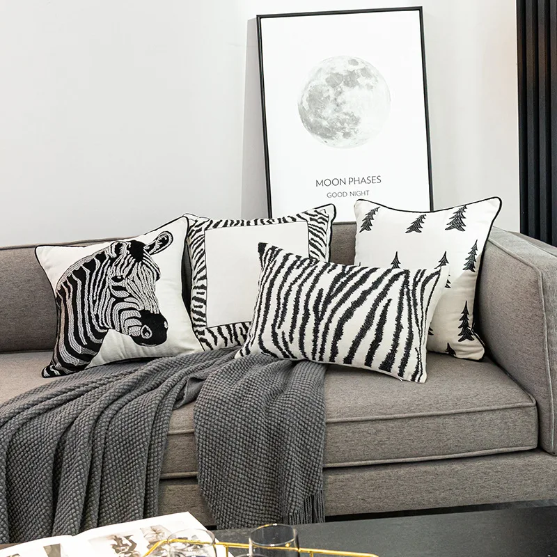 

45x45cm zebra cushion cover sofa black white geometric pillow case embroidered pillow cover