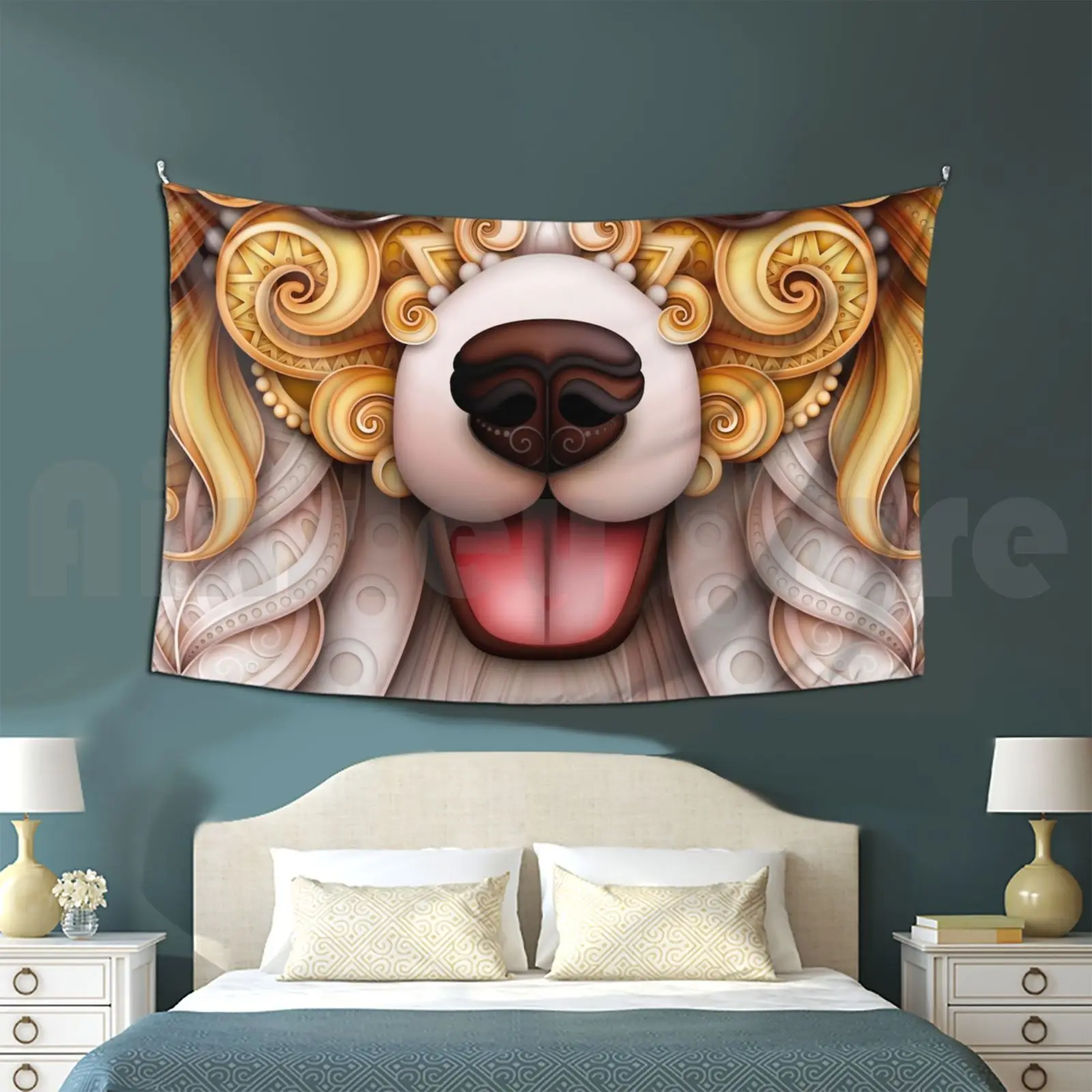 Funny Papillon Portrait Tapestry Living Room Bedroom Face Dog Puppy Animal Papillon Spaniel Pattern Ornament