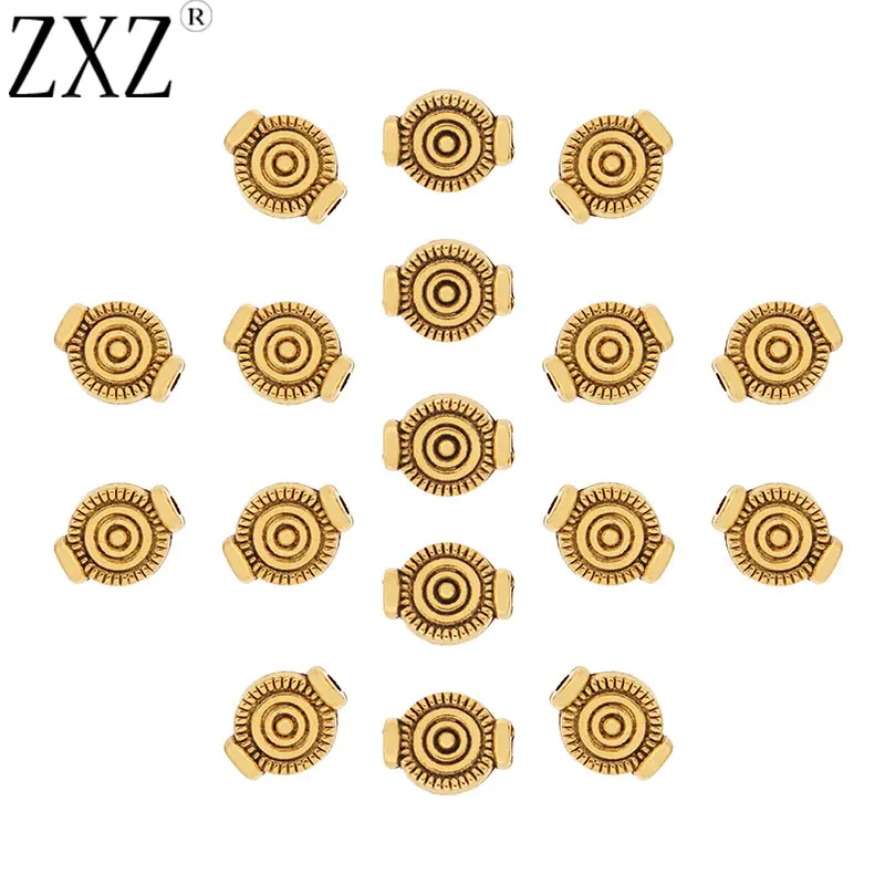 

50pcs Antique Golden Tone Round Flat Spiral Swirl Spacer Beads 2 Sided Fit DIY Bracelet Jewelry Making Findings 1mm Hole