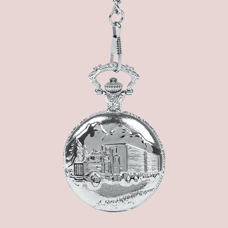 8179Silver Big Truck Pocket Watch Vintage Pocket Trend Classic Accessories OrnamentsWatch with chain