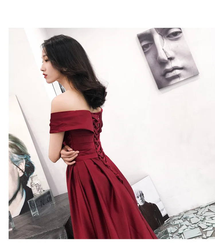 Long Evening Dress Female Shoulder Noble Temperament Large Size Wine Red Toast Dress Bride Annual Meeting Host