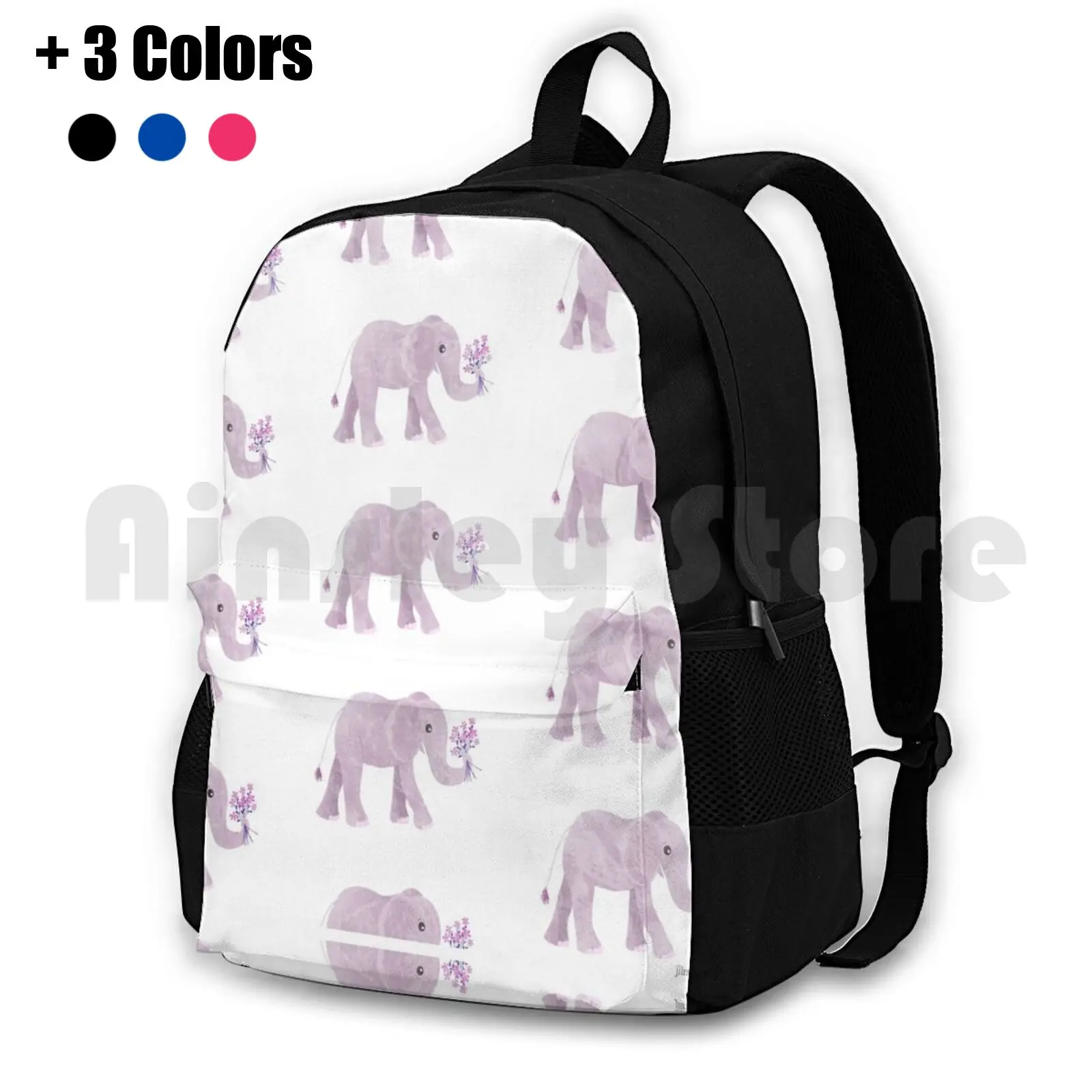 

Cute Baby Elephant Holding Flowers | Pink Outdoor Hiking Backpack Waterproof Camping Travel Elephant Elephant Art Flowers