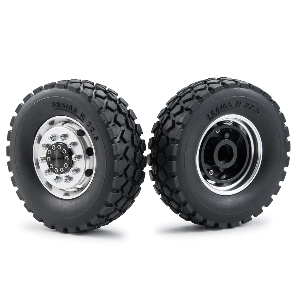 AXSPEED Tamiya Front Wheel Hubs Rims and Rubber Tires Kit for 1/14 Tamiya Trailer Tractor Truck RC Climbing Car Wheels Parts