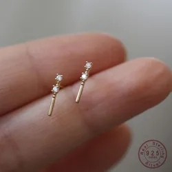 925 Sterling Silver European sSimple Word Inlaid Zircon Stud Earrings Women Creative Personality Student Party Jewelry Gift