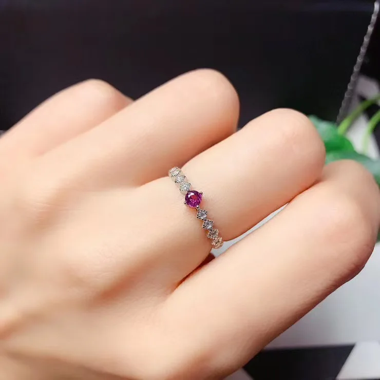Fashion Natural Purple Garnet Ring S925 Sterling Silver Ring for Woman  Ladies Simple Ring