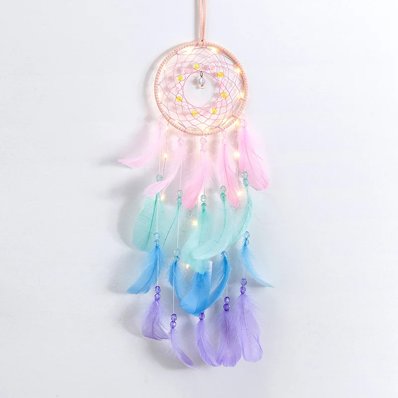 Colorful True feather dream catcher lights up Creative dreamcatcher girls practical special birthday gifts home decoration