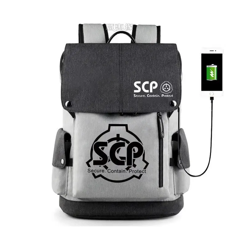 

Anime SCP Secure Contain Protect Backpack Bag Cosplay School BookBag Laptop USB Port Mochila Day Pack Rucksack