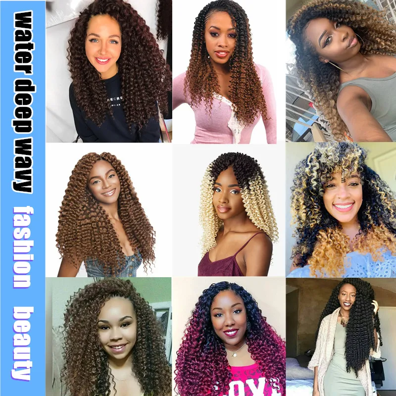 Full Star Bohemian Water wave Ombre Synthetic Braiding Hair Crochet Braids Hair Extensions Brown Blue Pink Blue Bulk for Women