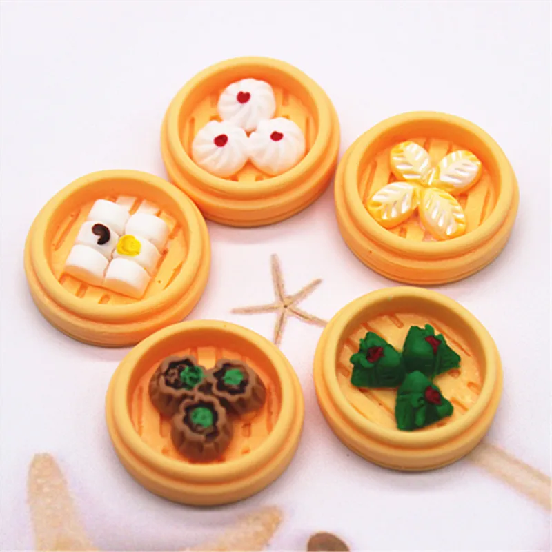 10pcs Cute Mixed Resin Steamed Food Miniature Food Flatback Cabochons DIY Craft Home Garden Decoration Accessories