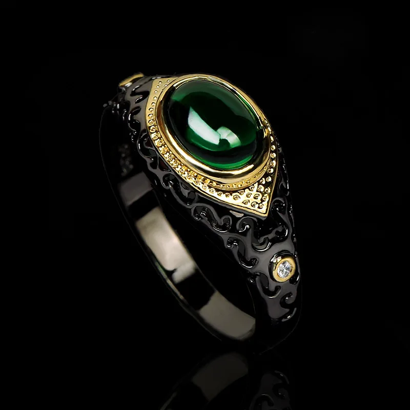 European and American Exaggerated Micro-inlaid Zircon Ring Black Gold Two-tone Green Zircon Ring Fashion Women's Party Jewelry