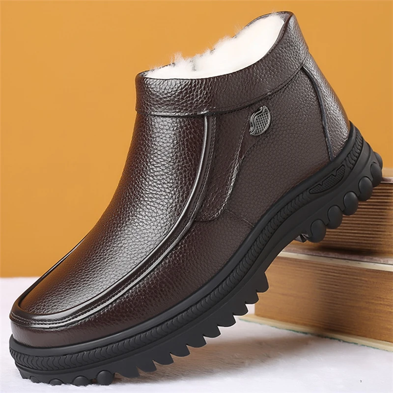 2023 Newly Man Winter Boots Quality Genuine Leather Shoes Brand White Warm Thicken Inner Boots 38-44 Man Snow Leather Boots