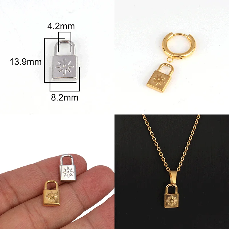 5pcs Stainless Steel Charms PadLock Charms Pendant Silver Gold Color Lock Pendants Making For DIY Jewelry Handmade Accessories