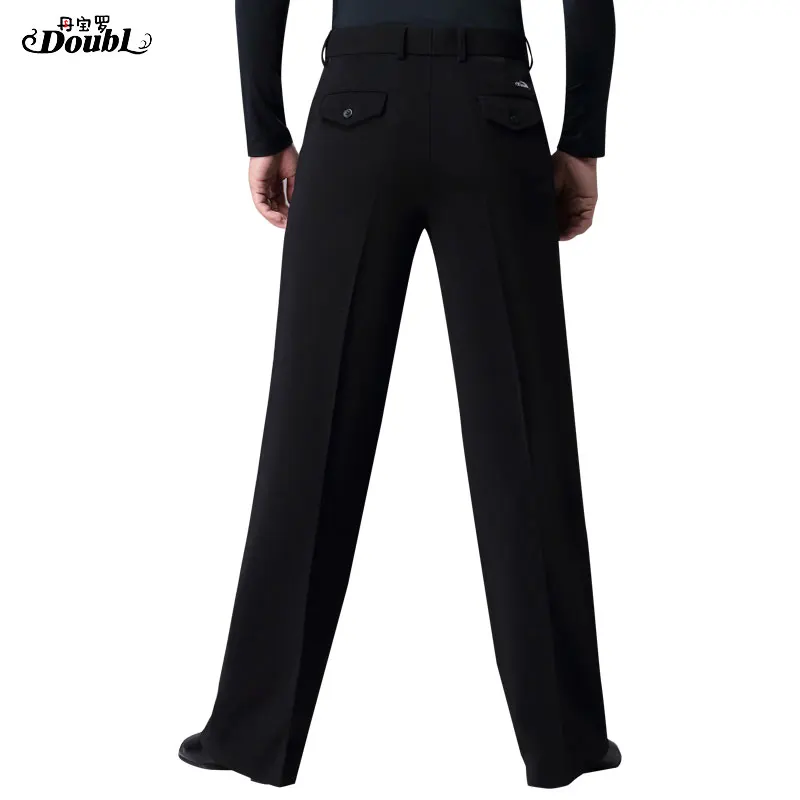 Doubl-pantalones de baile de salón para hombre, nuevos pantalones de señora para hombre, baile latino estándar, Salsa, vals, solapa de bolsillo, piernas rectas anchas