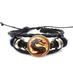 Mortal Kombat Charm Multi Layer Leather Bracelet Fighting Game Dragon Jane Empire Glass Dome Bangle Bracelet Leather Jewelry Han