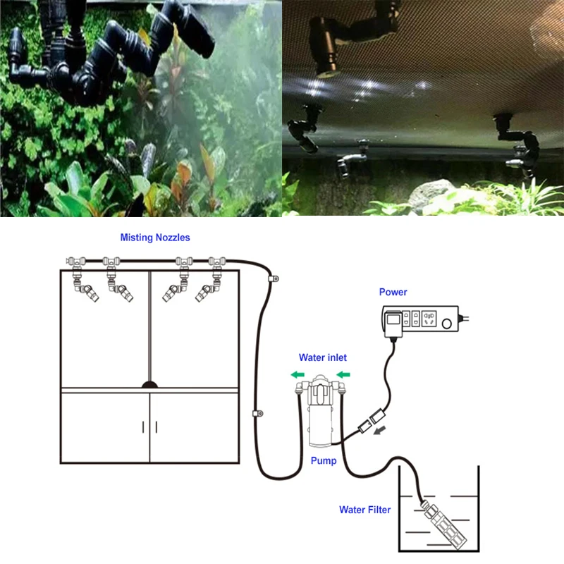 Gady Fogger mgła zraszacz Rainforest Tank 360 regulowany akwarium wodne zwierzę układ chłodzenia jedna głowa do czterech głowy