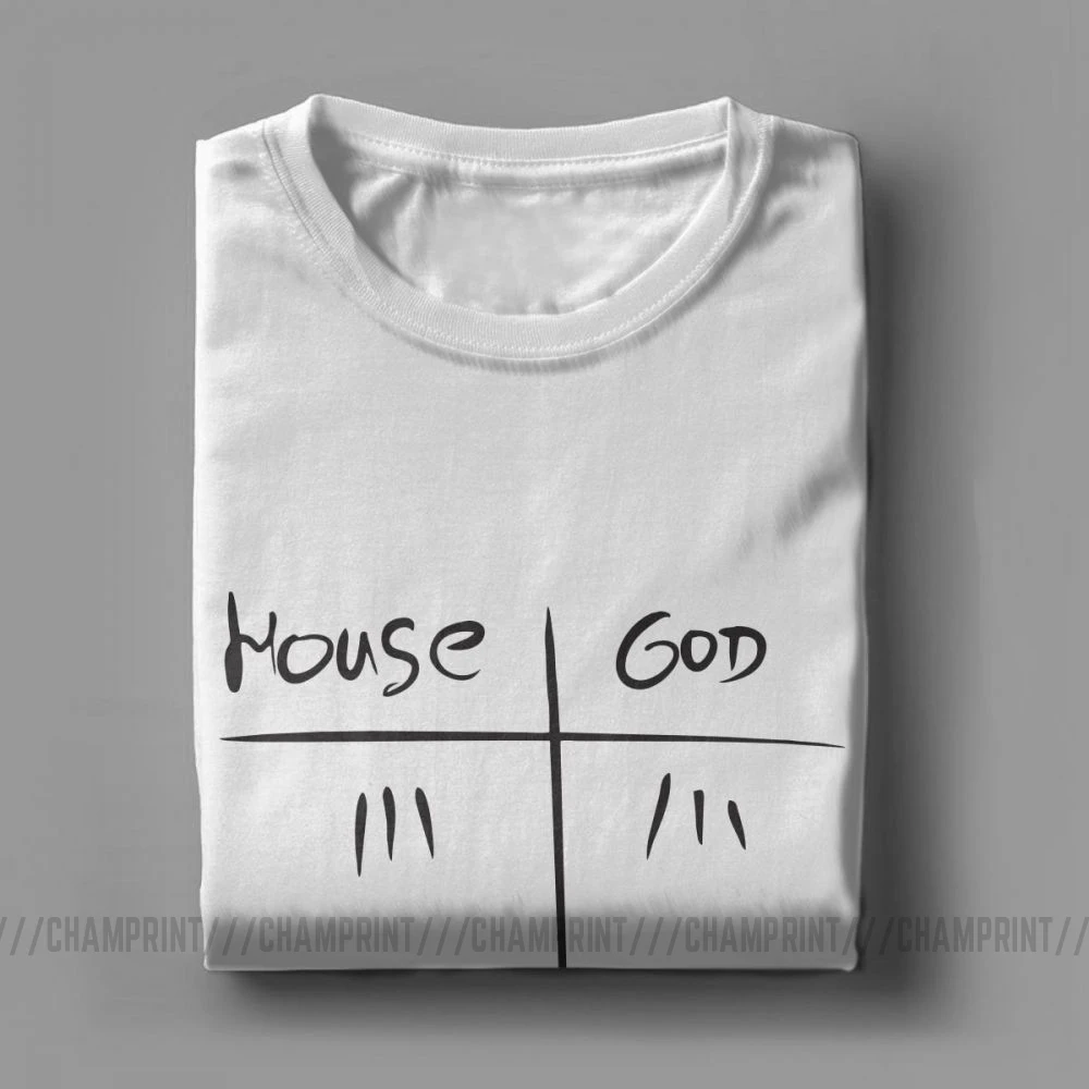 House MD Vs God Novelty T Shirt for Men Hugh Laurie Dr House Short Sleeve Clothes Plus Size Tee Shirt Cotton Round Neck T-Shirt