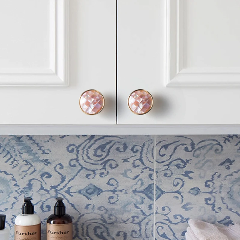 Natural Shell/ Lattice shape knob Dresser Drawer Knobs Pulls Handles/Cupboard Pink Knobs Furniture Cabinet Handle