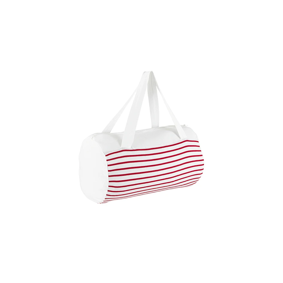 Bolsa Tubular De Viaje Rayada Modelo Sunset Color Blanco / Rojo