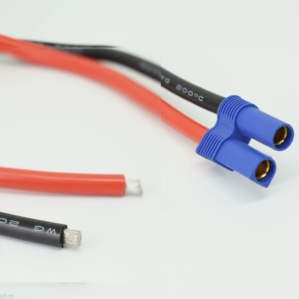 1pc 20cm 10AWG EC5 Female Jack Battery Connector Silicone Wire DIY Cable Red + Black