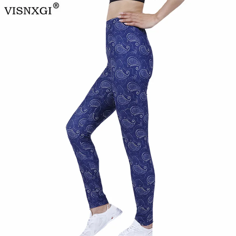 Legging Push Up Bawah Pinggang Tinggi Mode VISNXGI Celana Panjang Print Mete Penuh Warna Navy Celana Pensil Jegging Ramping Latihan Wanita