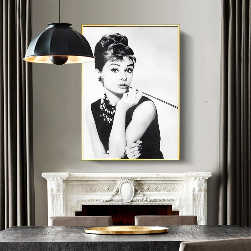 Black White Audrey Hepburn Portrait Makeup Modern Poster Prints Canvas Painting Wall Art Modular Pictures for Bedroom Decor