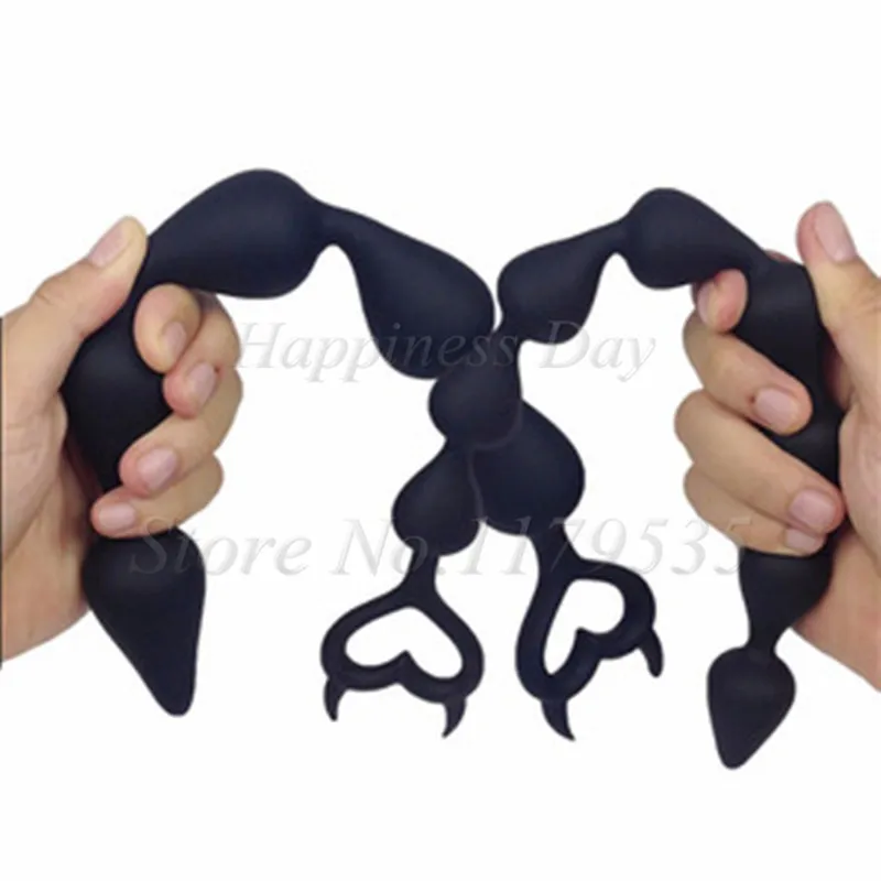 Unisex Anal Ball Butt Plug Large Size Black Anal Beads Silicone Anal Sex Toy Male Prostate Massager Anus Masturbation Erotic Toy