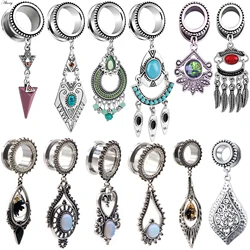 Alisouy 2pc Ear Tunnels and Plugs Flesh 6-30mm Stainless Steel Dangle Gauges Earring Expander Set Eyelet Piercings Body Jewelry