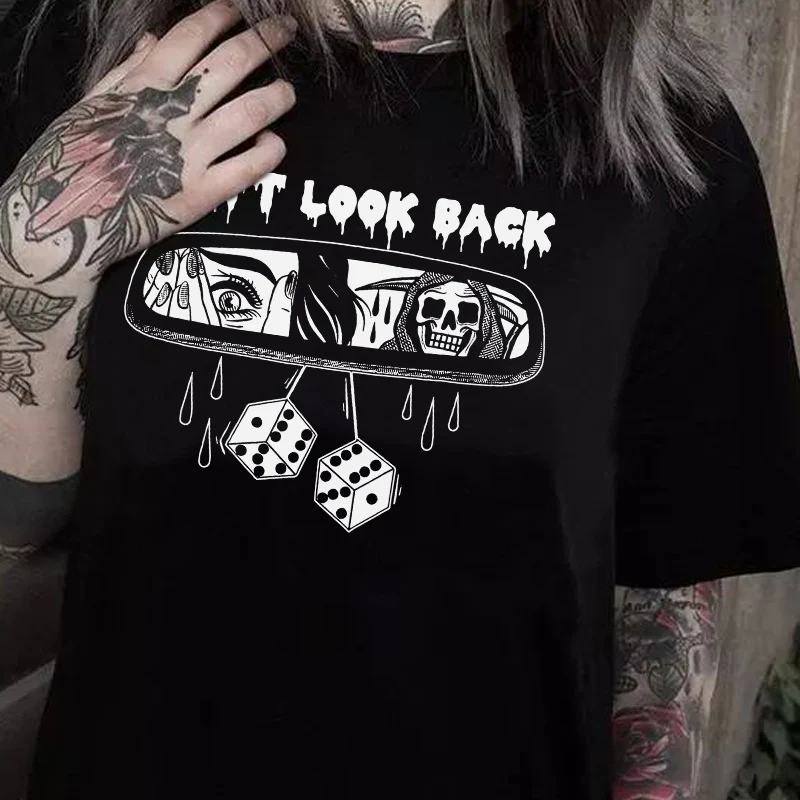 Don't Look Back Gothic T Shirt Women Skeleton Devil Horror Tshirt Casual Oversize Short Sleeve Tee Halloween Tops Grunge Clothes