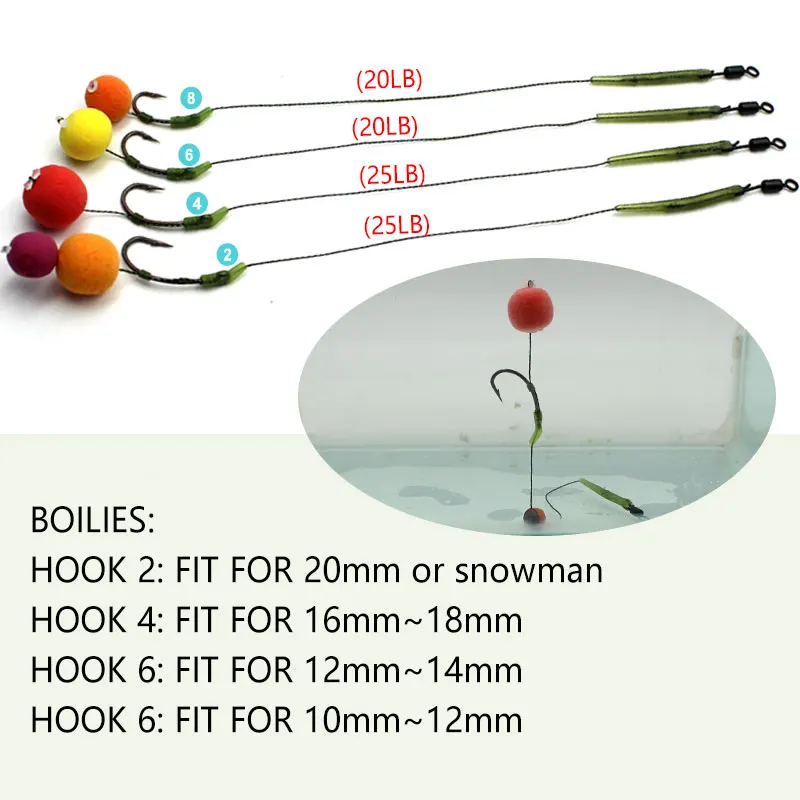 6pcs Carp Fishing Accessories Hook Line Ready Made Hair Carp Rigs Carp Quick Change Hooklink For Fishing Carp Terminal Tackle