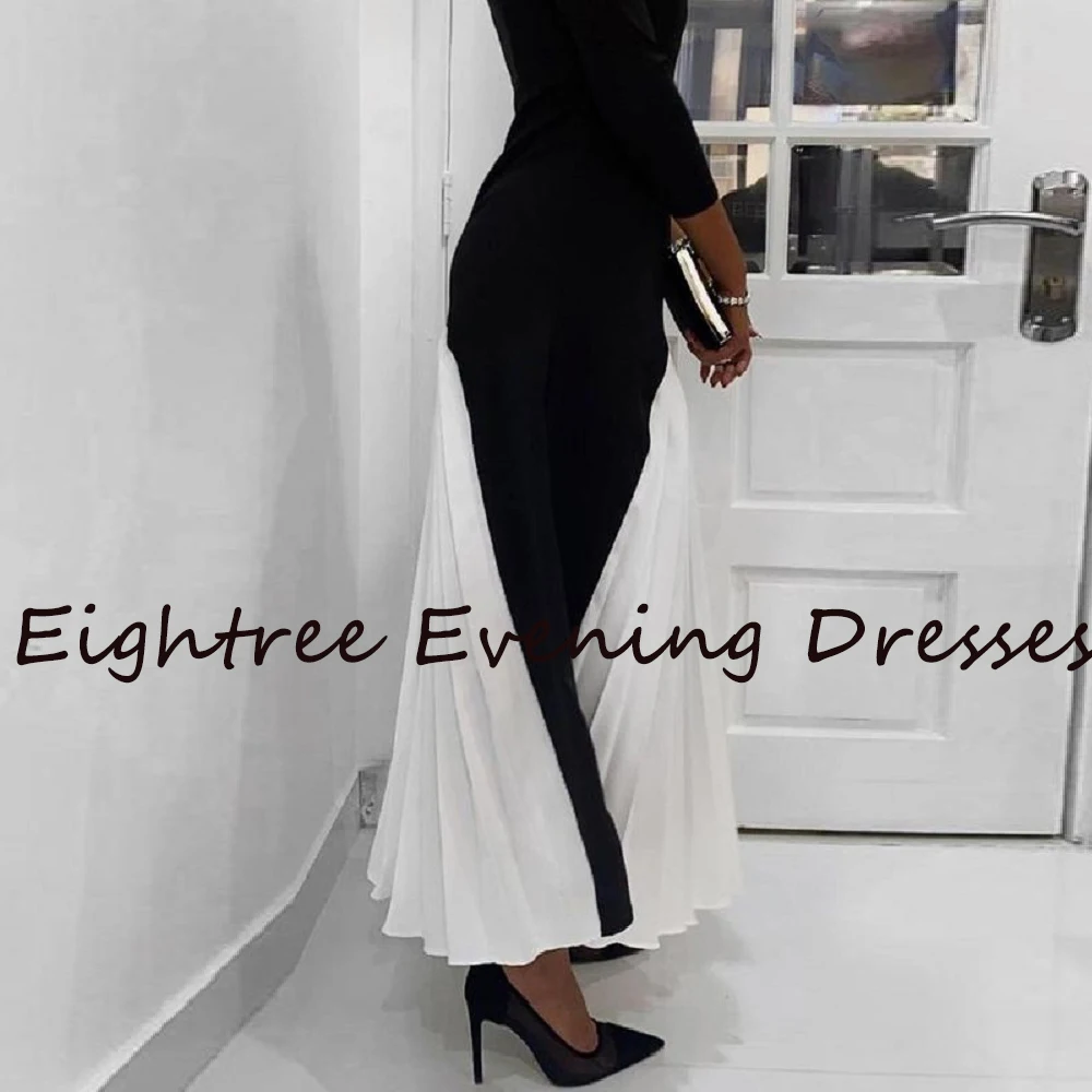 2024 Black/White Short A Line Saudi Arabia Wedding Party Dress Long Sleeves High Neck Prom Dresses Formal Night Gowns Vestidos