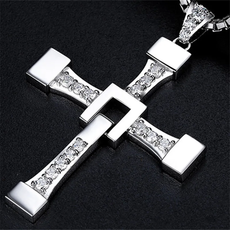 Hot Movie The Fast and Furious Men Cross Pendant Necklace Dominic Necklaces S925 Silver for Boys Birthday Gift