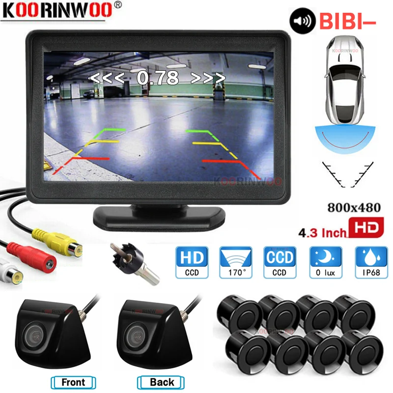 Koorinwoo Electromagnetic Parkmaster HD Screen Dash Car parking Sensors Radars 8 Black White Metal Circle Round Rear view camera