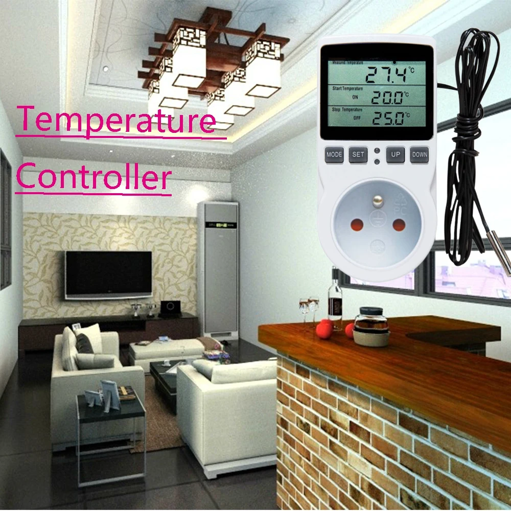 Wielofunkcyjny termostat elektroniczny stoper cyfrowy regulator temperatury gniazdo z przełącznik czasowy sonda czujnika 110-220V