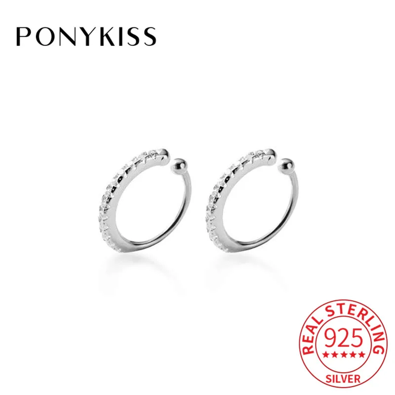 Женские классические серьги-клипсы PONYKISS из 100% стерлингового серебра S925 пробы с цирконием, вечерние ювелирные украшения, аксессуары, милый подарок