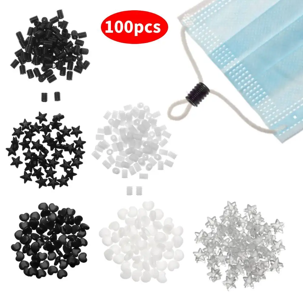 100PCS White Black Transparent NonSlip Silicone Cord Locks Toggles For Mask Drawstrings Adjustable Stopper Lanyard Buckle Button