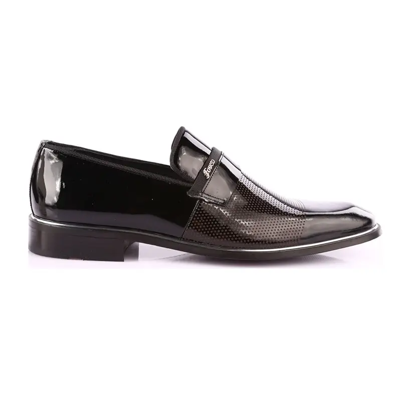 Fosco Genuine Leather Black Glossy Male Classic Dress Shoes 9063