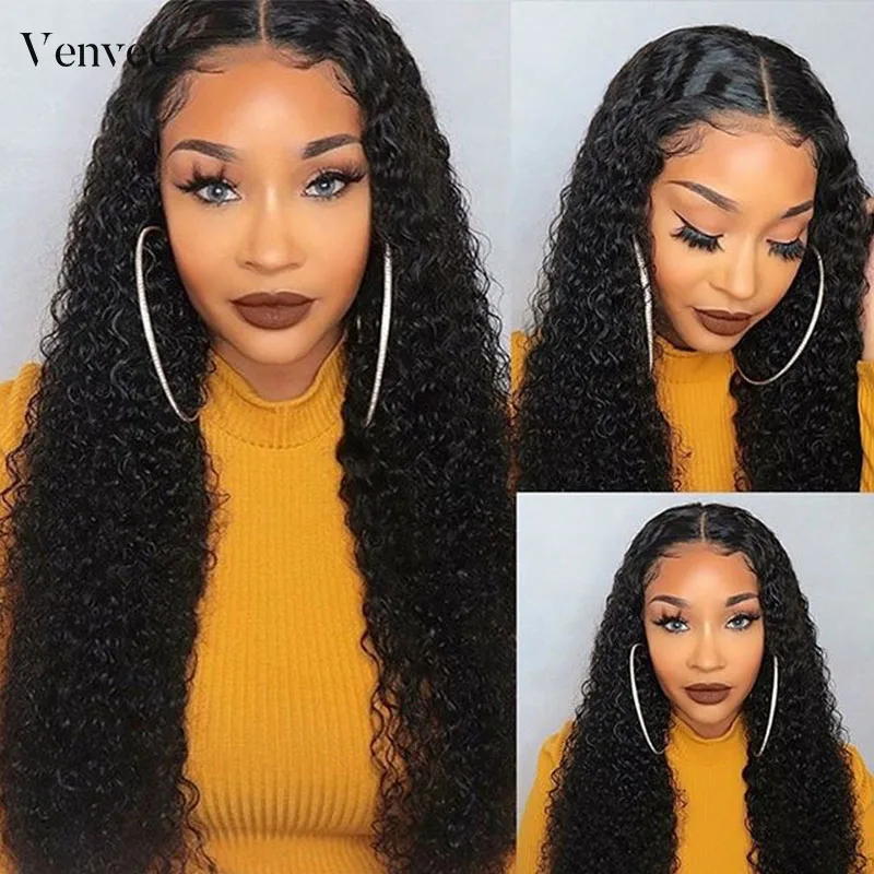 

Transparent Full Lace Human Hair Wigs Pre Plucked With Baby Hair 150 180 250 Curly Full Lace Wig For Women Venvee Remy Hair