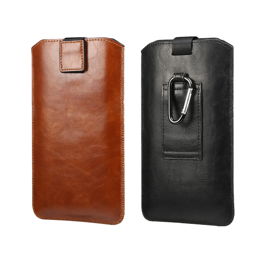 Universal Pull Tab Leather Phone Bag For Samsung Galaxy S23 S24 S22 S21 S20 S10 S9 Plus Note 10 20 Ultra Cover Belt Clip