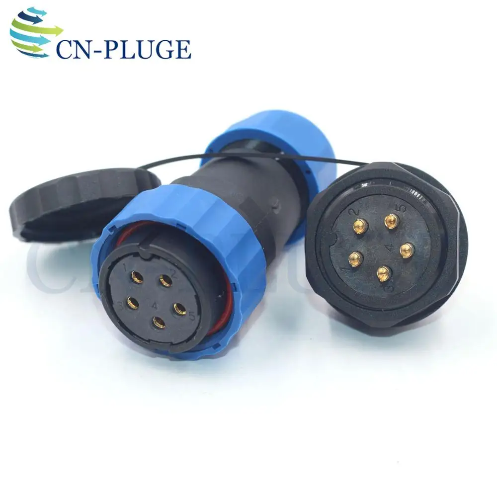 SP28  5 pin Aviation Waterproof Wire Connector 28mm Panel Mount Outdoor Dust-proof Connector Male Socket Female Plug  IP68