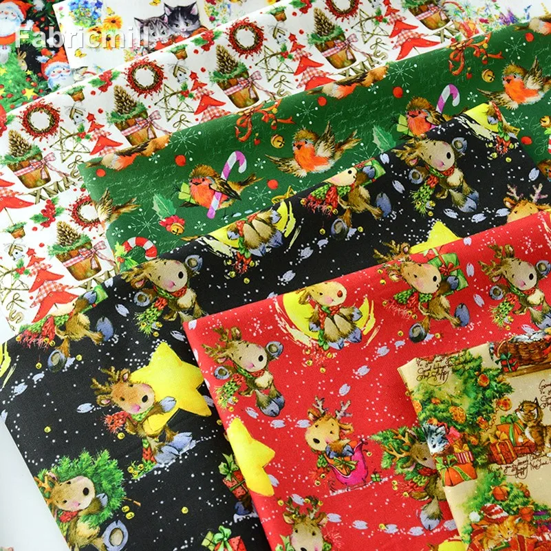 Christmas Fabric Cotton Digital Printed for Sewing Clothes Socks Christmas Decoration by Half Meter