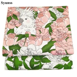 Syunss-Printed Cotton Fabric for DIY Patchwork, Quilting, Baby Cribs, Cushions, Blanket, Sewing Tissus, Pink, Green Peony Print
