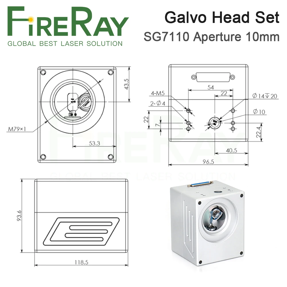 FireRay SG7110 10.6um 1064nm CO2 Laser Scanning Galvo Head Input Aperture 10mm Galvanometer Scanner with Power Supply Set