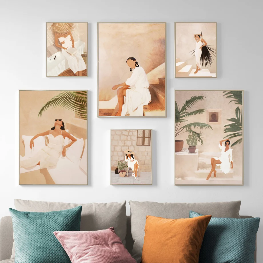 Abstract Fashion Girl summer Read stairs Rest Wall Art Canvas Painting Nordic Posters And Prints Decor Pictures For Living Room