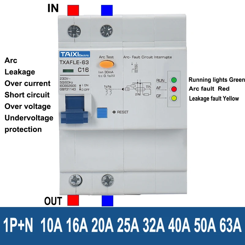 Arc Fault Circuit Breaker Interrupte 1P+N 16A 32A 40A 63A AC220V MCB RCCB