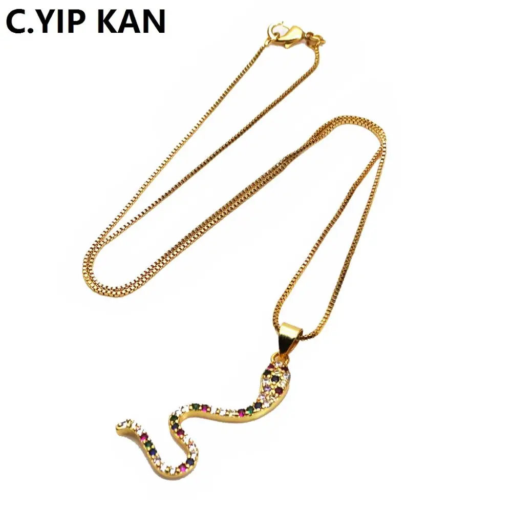 C.YIP KAN Fashion multicolour Zircon Pendant spotted Snake Pendant Necklace Animal Pendant Necklace DIY jewelry necklace jewelry