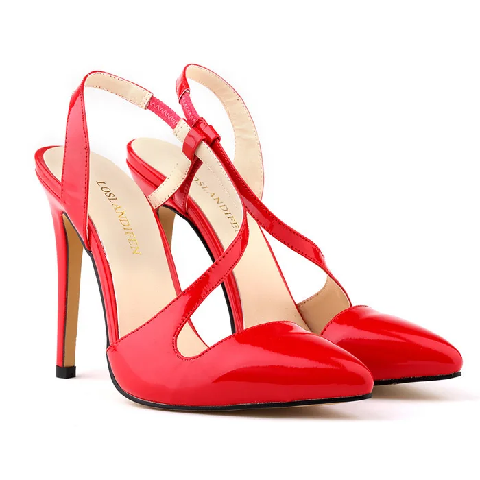 Women Sandals PU Leather Office Shoes Pointed Toe 11CM Thin High heels Slip On sandalias mujer 2023 women shoes size 35-42