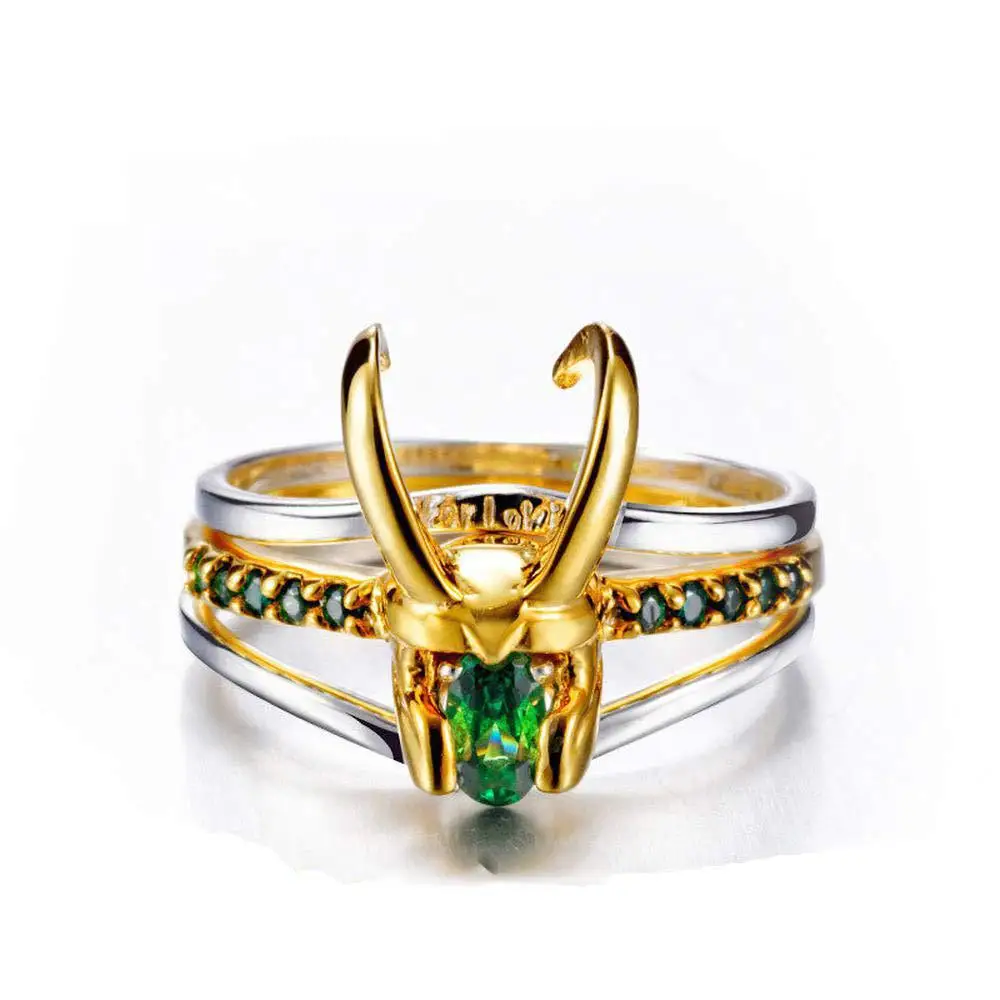 Loki Ring Thor Loki Horns Helmet Matching Paired Rings Set For Women Men Superhero Cosplay Props Jewelry Trend Charm Gifts R003